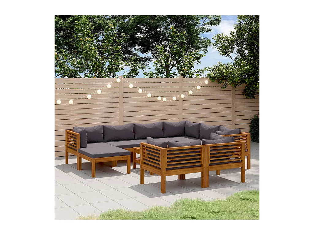 Salon de jardin 10 pcs avec coussin Bois d'acacia solide