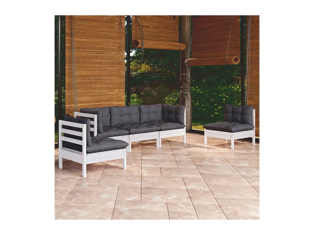 Salon de jardin 5 pcs avec coussins bois de pin massif