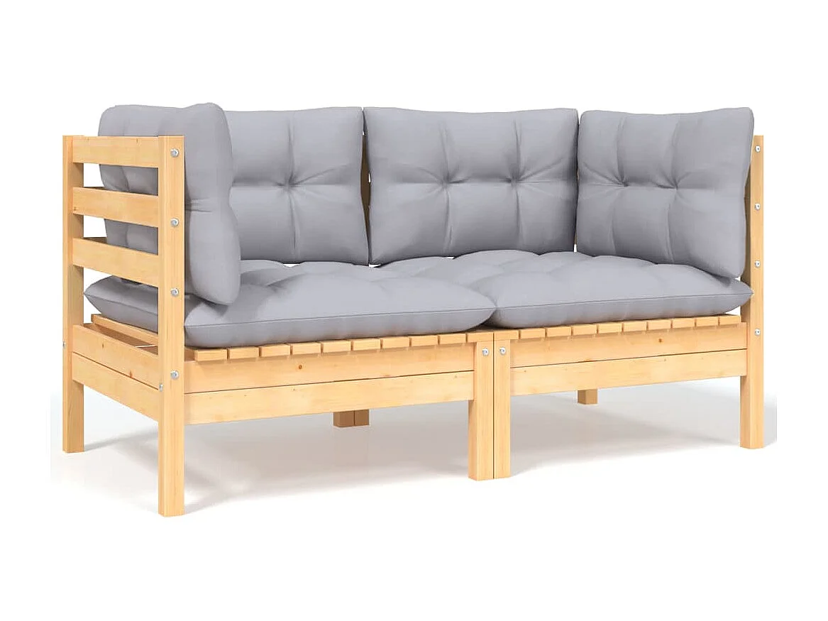 9-tlg. Garten-Lounge-Set mit Grauen Kissen Kiefer Massivholz