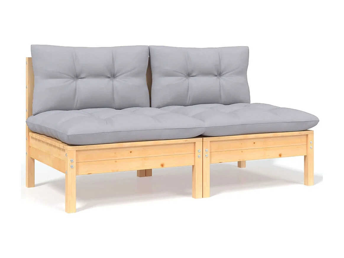 9-tlg. Garten-Lounge-Set mit Grauen Kissen Kiefer Massivholz