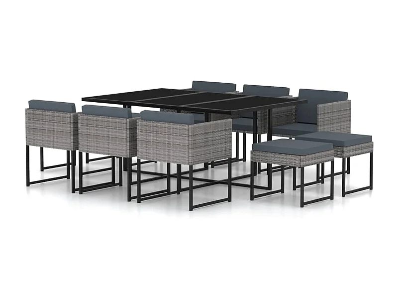 11-delige Tuinset met kussens poly rattan grijs