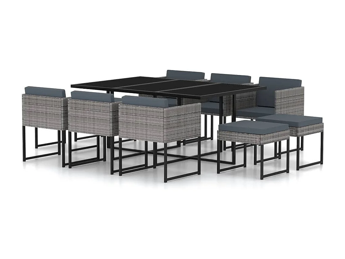 Ensemble à manger de jardin coussins 11 pcs Résine tressée Gris