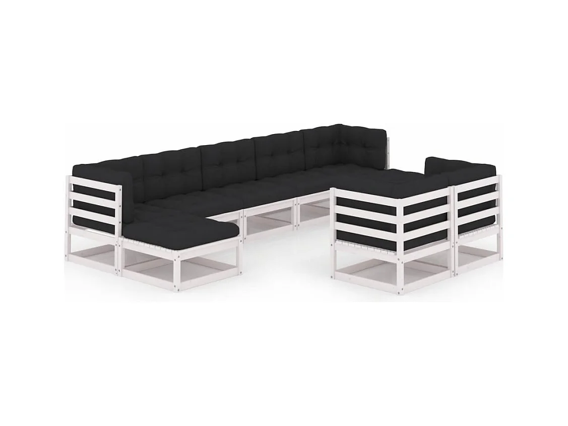 9-tlg. Garten-Lounge-Set mit Kissen Weiß Massivholz Kiefer