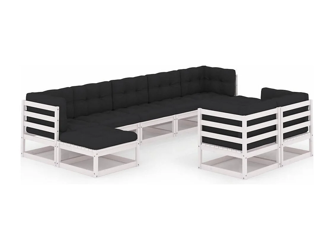9-tlg. Garten-Lounge-Set mit Kissen Weiß Massivholz Kiefer