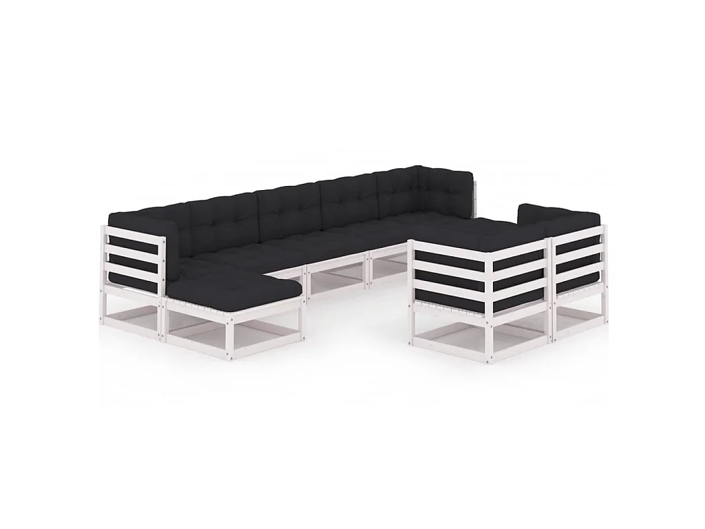 9-delige Loungeset met kussens massief grenenhout wit