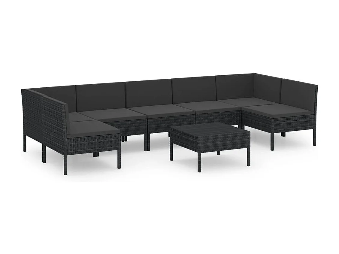 8 pcs conjunto lounge de jardim c/ almofadões vime PE preto
