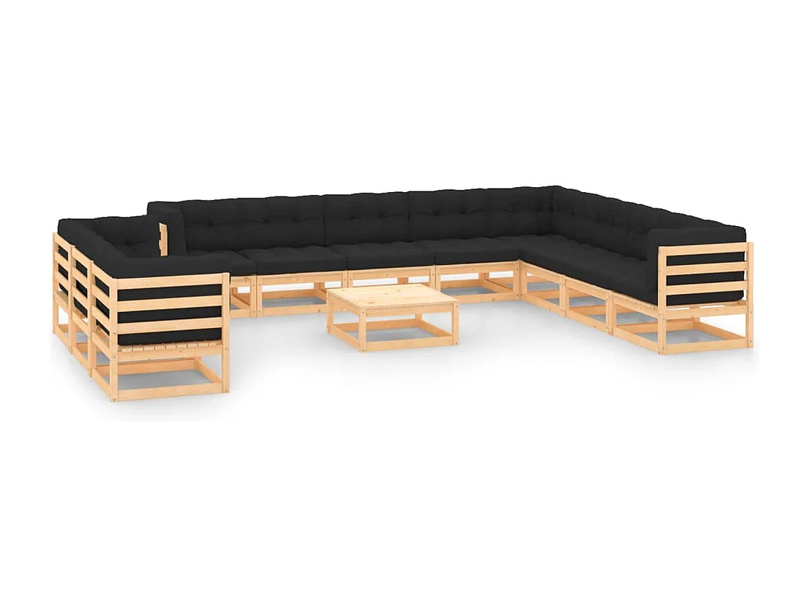 Salon de jardin 12 pcs avec coussins anthracite Pin massif