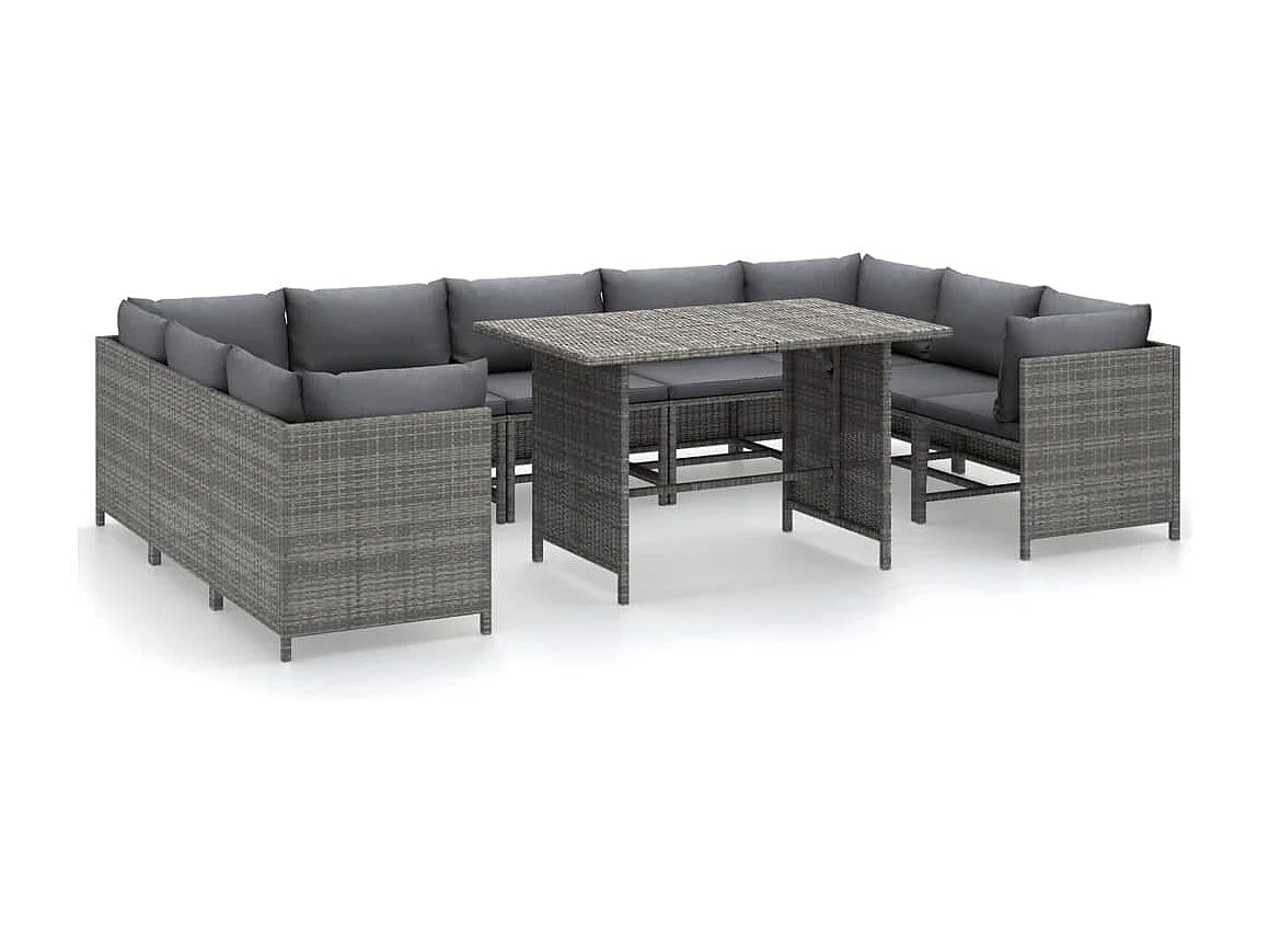Set de muebles de jardín 10 pzas y cojines ratán sintético gris