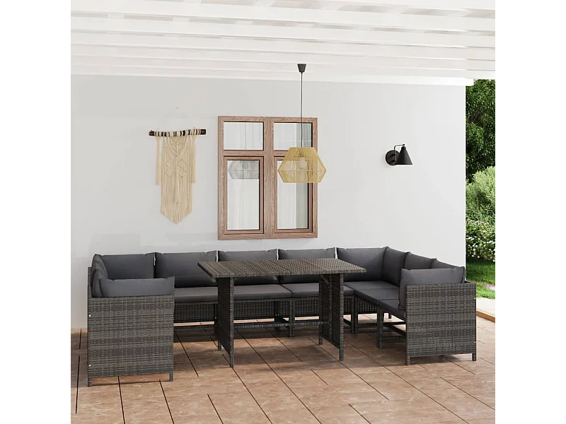 Salon de jardin 10 pcs avec coussins Résine tressée Gris