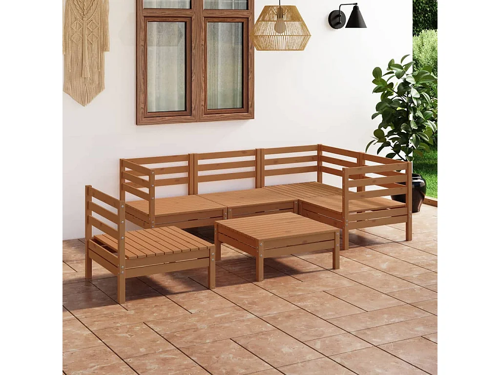 Salon de jardin 6 pcs Bois de pin massif Marron miel