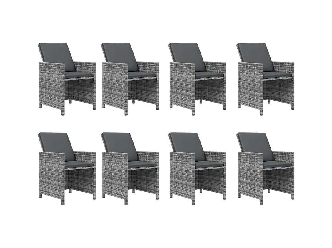 9-tlg. Garten-Essgruppe mit Kissen Poly Rattan Grau