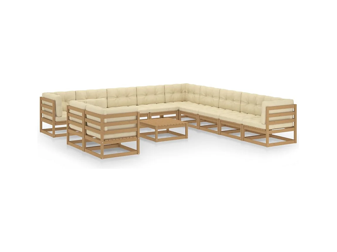 Set Salotto Giardino e Cuscini 12 pz Legno Massello Pino Ambra