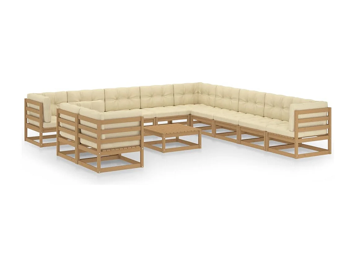 12-delige Loungeset met kussens massief grenenhout honingbruin