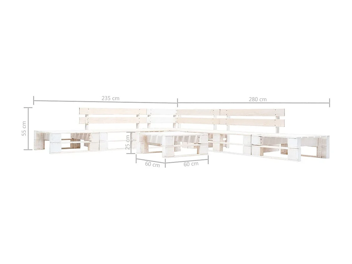 Set de muebles de jardín de palets 6 piezas madera blanco