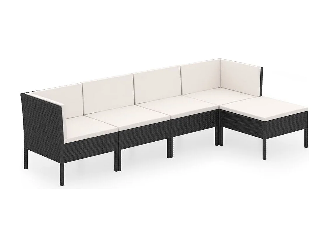 5 pcs conjunto lounge de jardim c/ almofadões vime PE preto