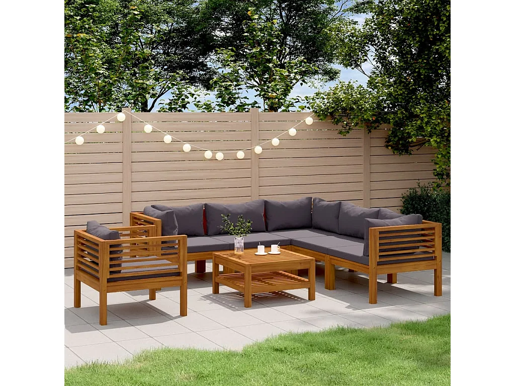 Salon de jardin 7 pcs avec coussin Bois d'acacia solide