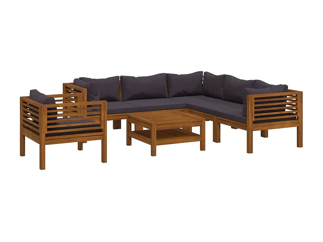 Salon de jardin 7 pcs avec coussin Bois d'acacia solide