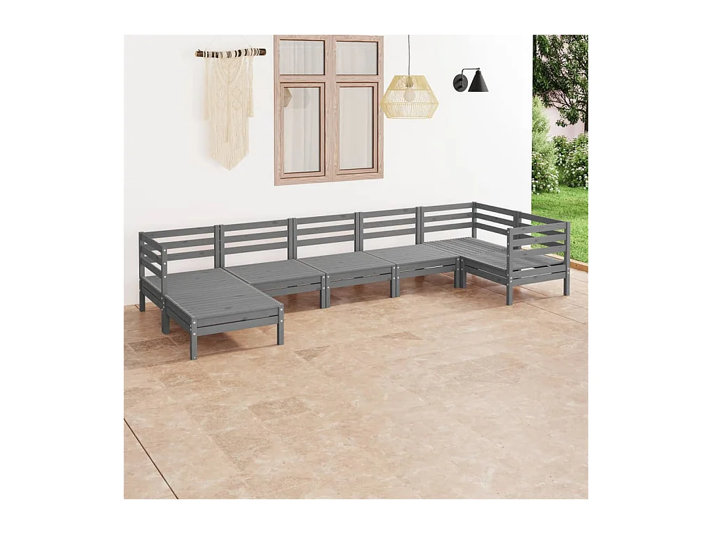 7-tlg. Garten-Lounge-Set Massivholz Kiefer Grau