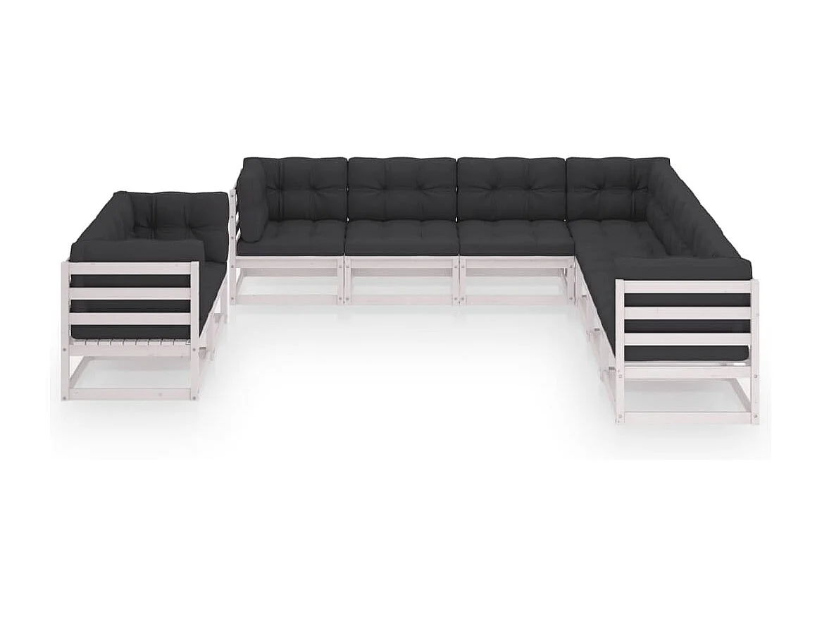 Salon de jardin 9 pcs avec coussins Blanc Bois de pin massif