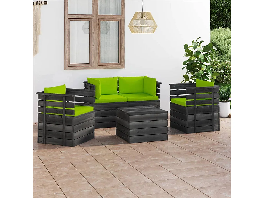 Salon palette de jardin 5 pcs avec coussins Bois de pin massif