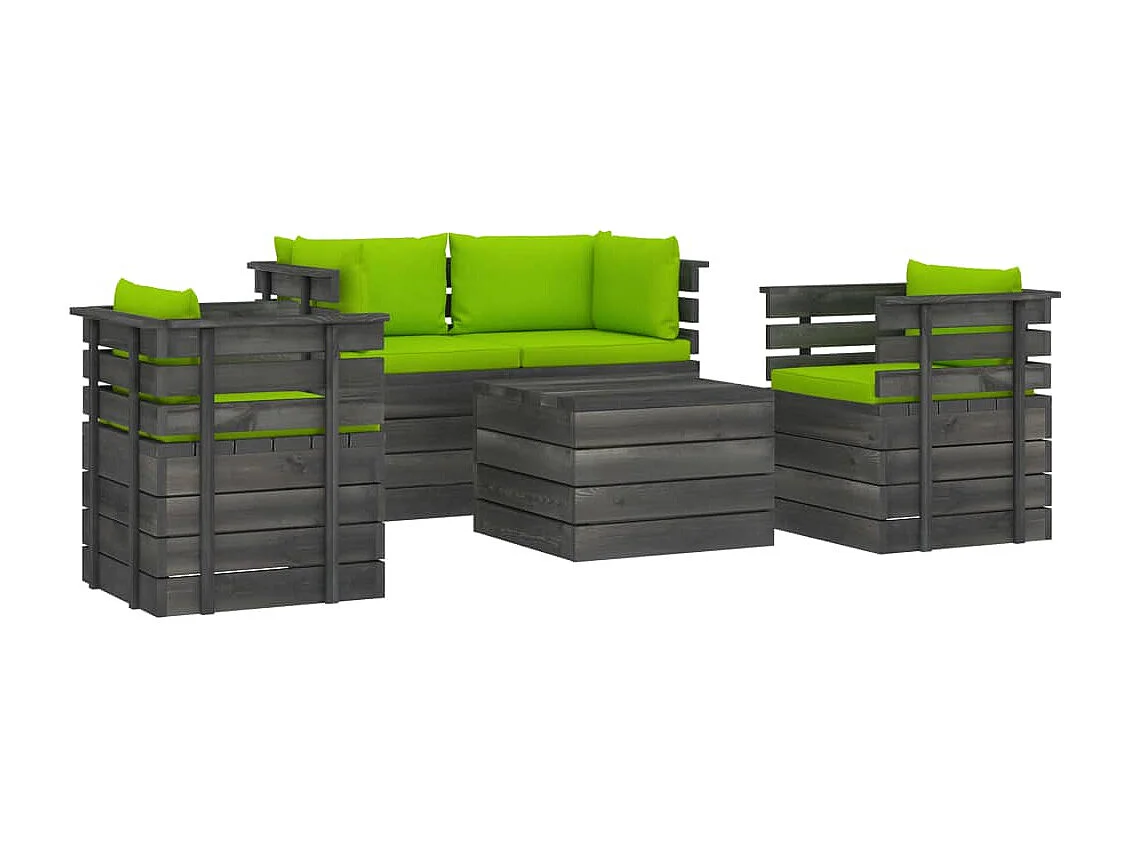 Salon palette de jardin 5 pcs avec coussins Bois de pin massif