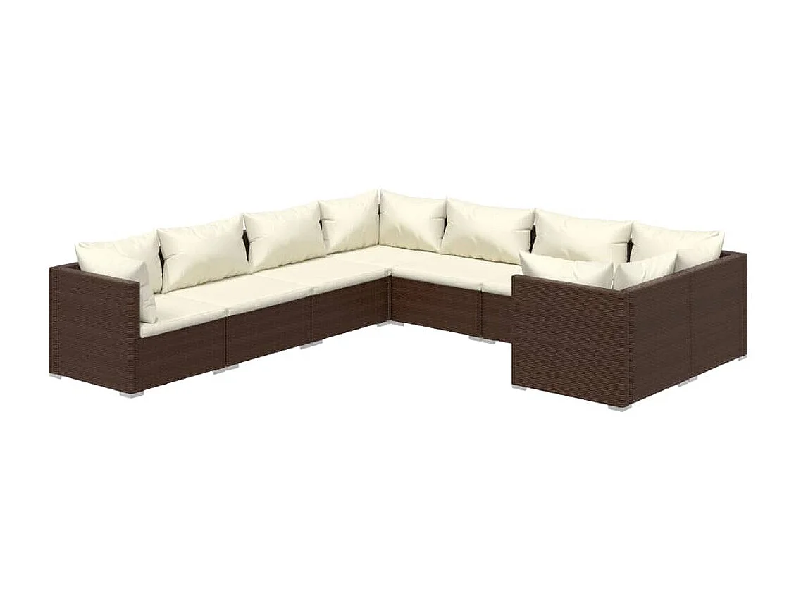 8 pcs conjunto lounge jardim c/ almofadões vime PE castanho