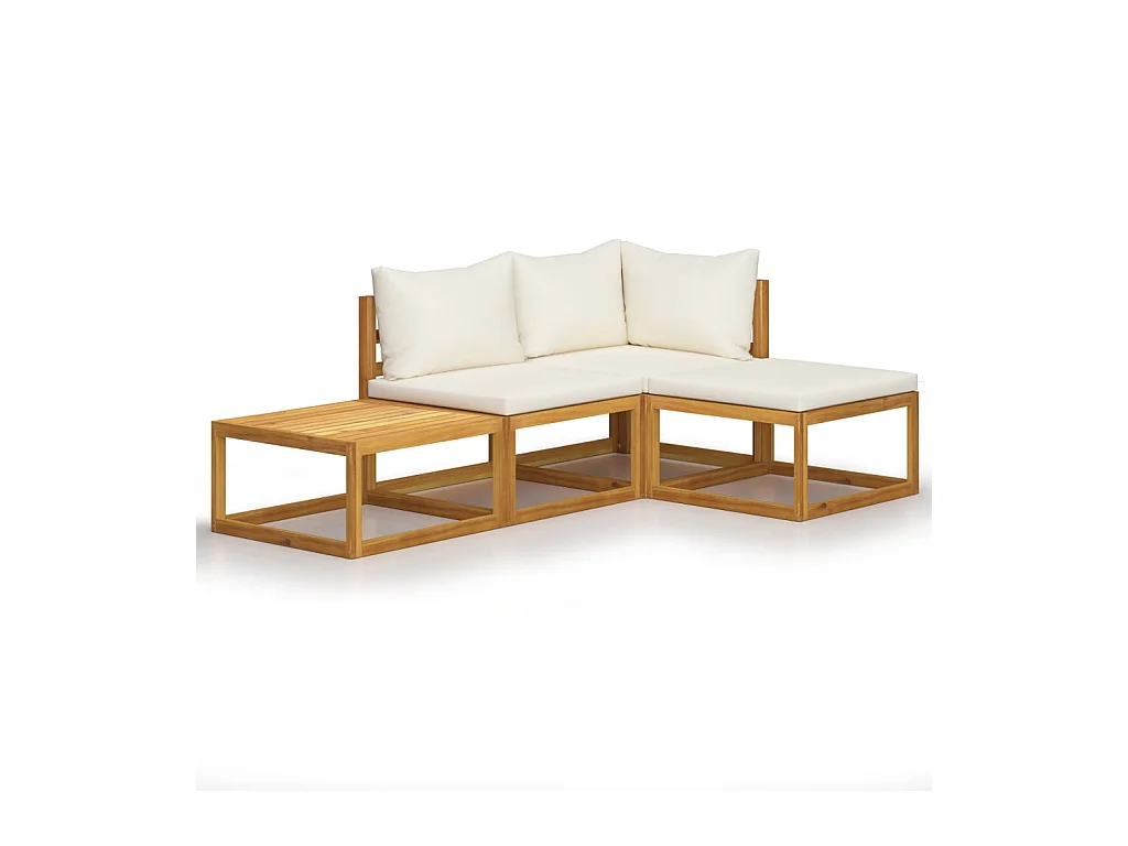 Salon de jardin 4 pcs avec coussin Crème Bois d'acacia solide
