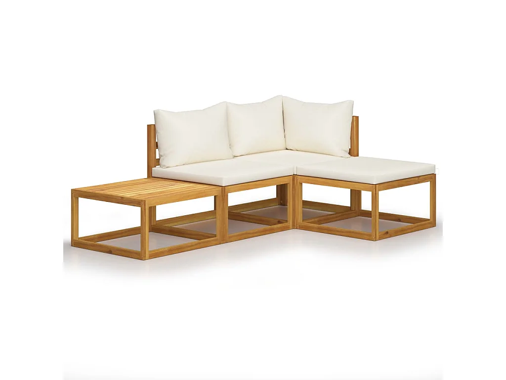Set Divani da Giardino 4 pz con Cuscini Crema in Legno Acacia