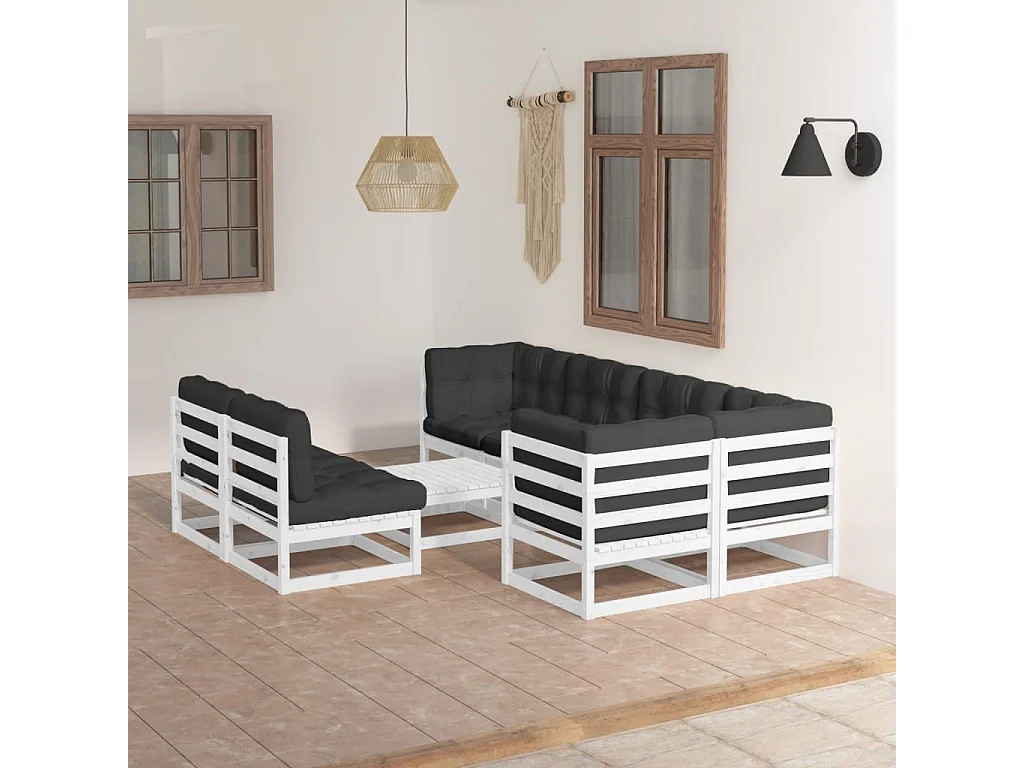 8-tlg. Garten-Lounge-Set mit Kissen Massivholz Kiefer