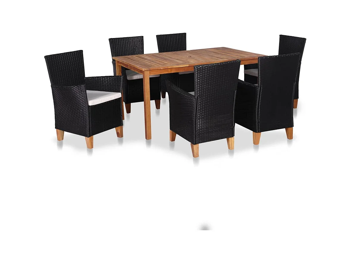 Ensemble à manger d'extérieur 7 pcs Résine tressée Noir marron