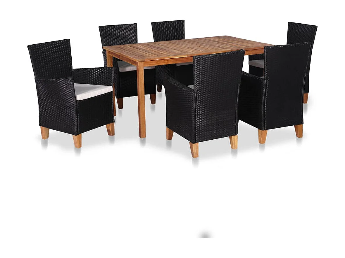 Ensemble à manger d'extérieur 7 pcs Résine tressée Noir marron
