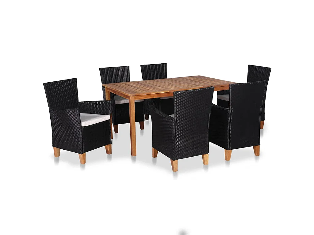 7-tlg. Garten-Essgruppe Poly Rattan Schwarz und Braun