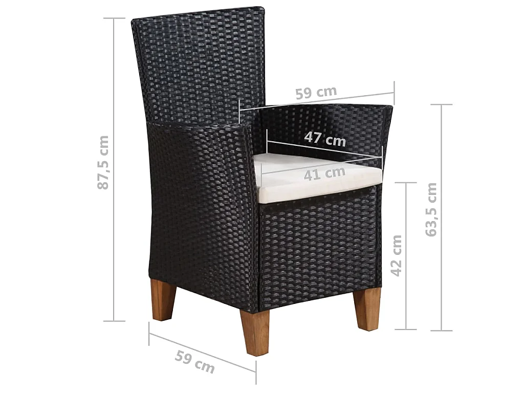 7-tlg. Garten-Essgruppe Poly Rattan Schwarz und Braun