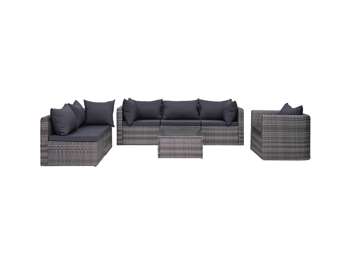 Salon de jardin 7 pcs et coussins et oreillers Résine tressée