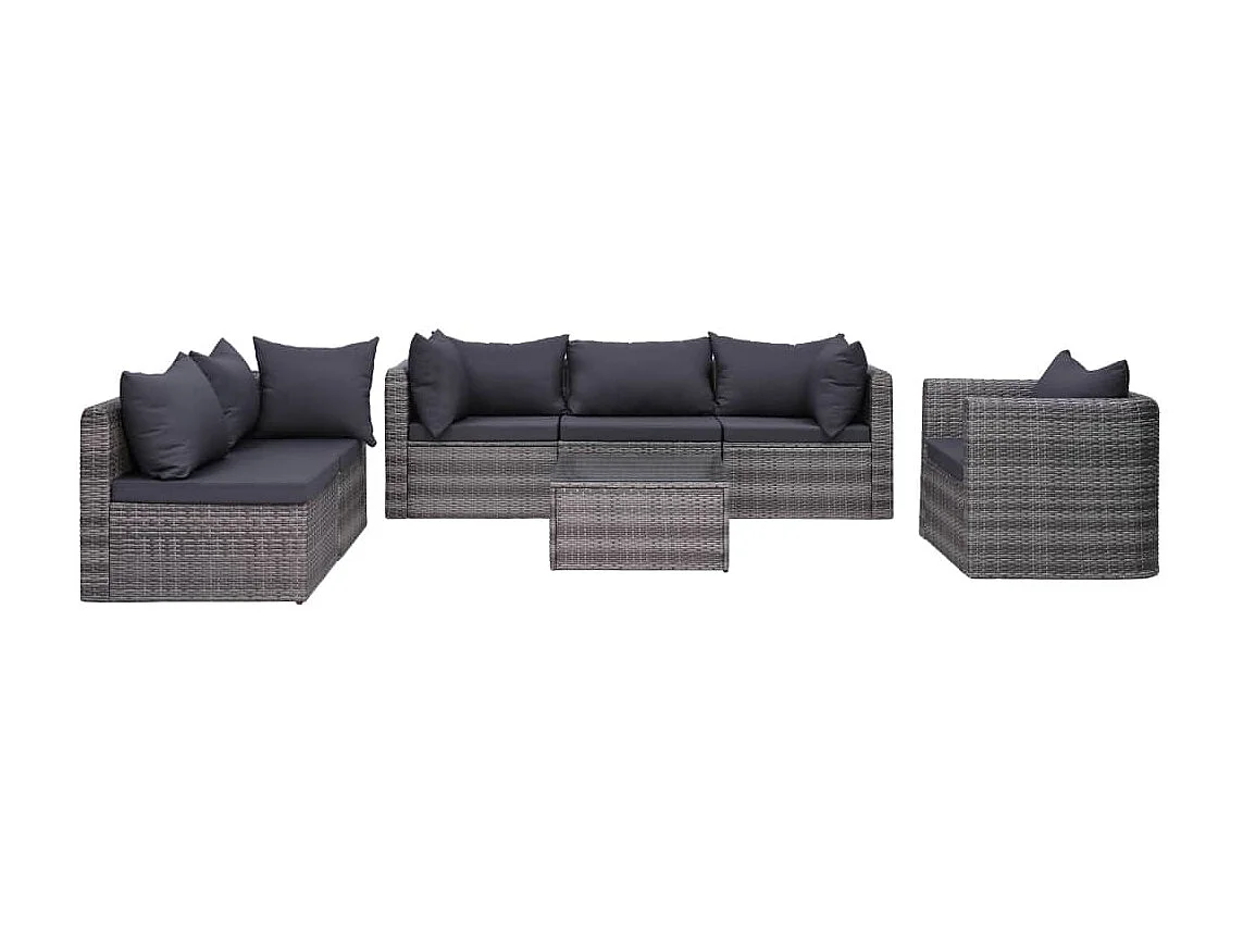 Salon de jardin 7 pcs et coussins et oreillers Résine tressée