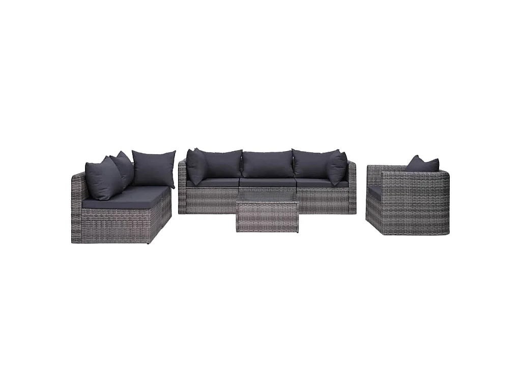Salon de jardin 7 pcs et coussins et oreillers Résine tressée
