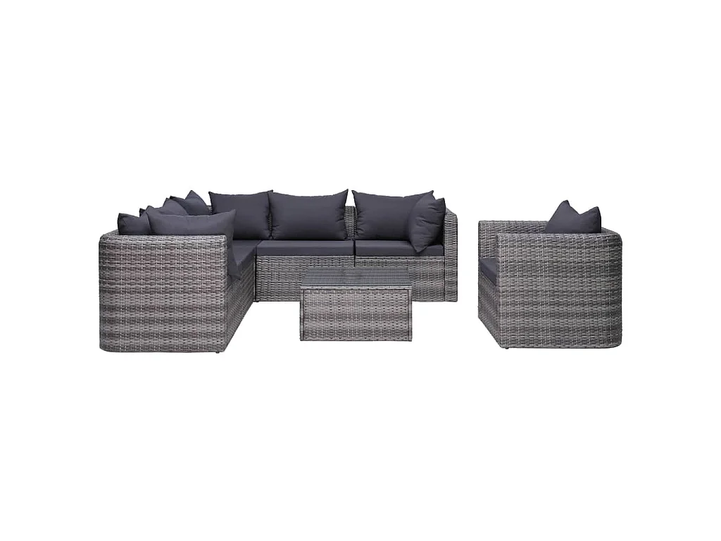Salon de jardin 7 pcs et coussins et oreillers Résine tressée