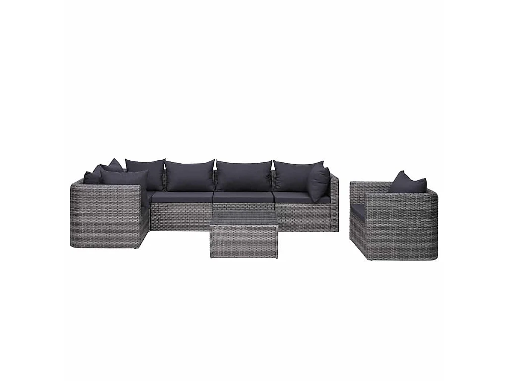 Salon de jardin 7 pcs et coussins et oreillers Résine tressée