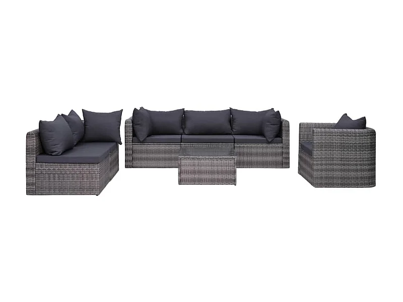 Salon de jardin 7 pcs et coussins et oreillers Résine tressée