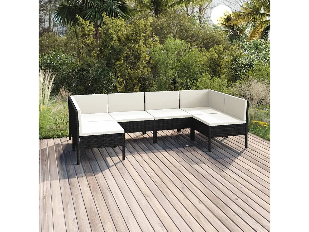 Salon de jardin 6 pcs avec coussins résine tressée noir