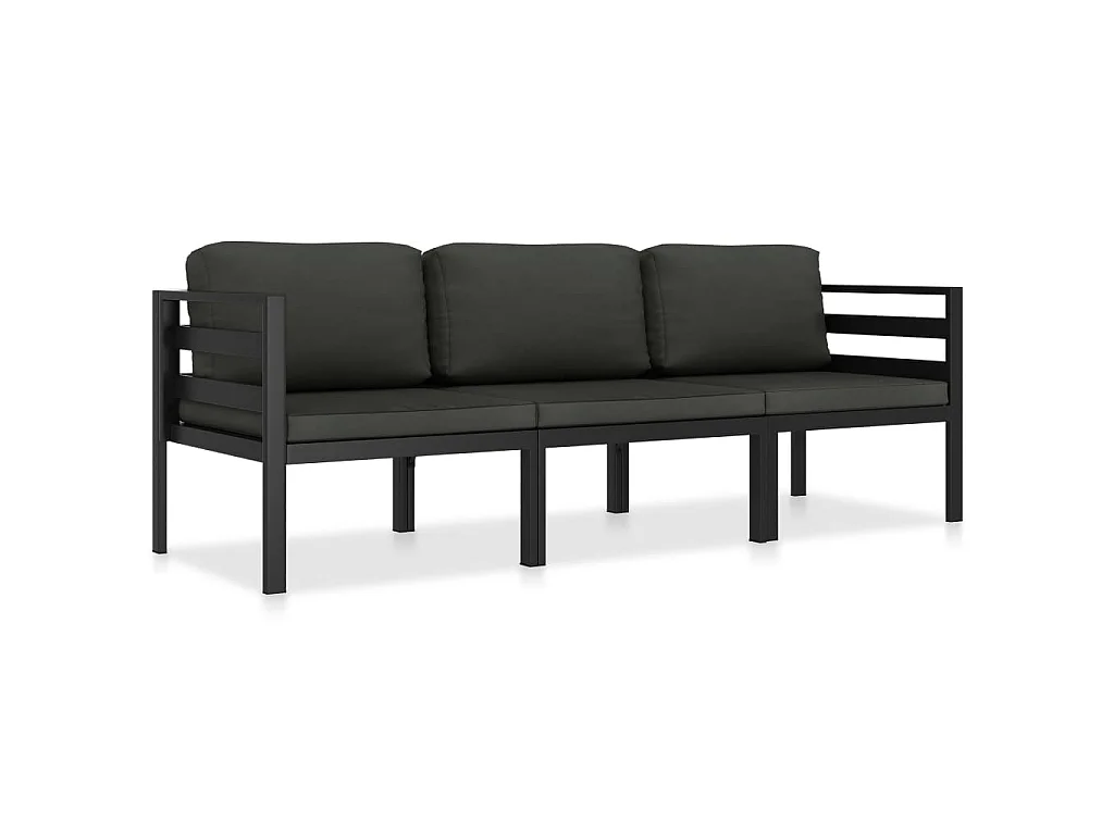 Set Divani da Giardino 3 pz con Cuscini in Alluminio Antracite