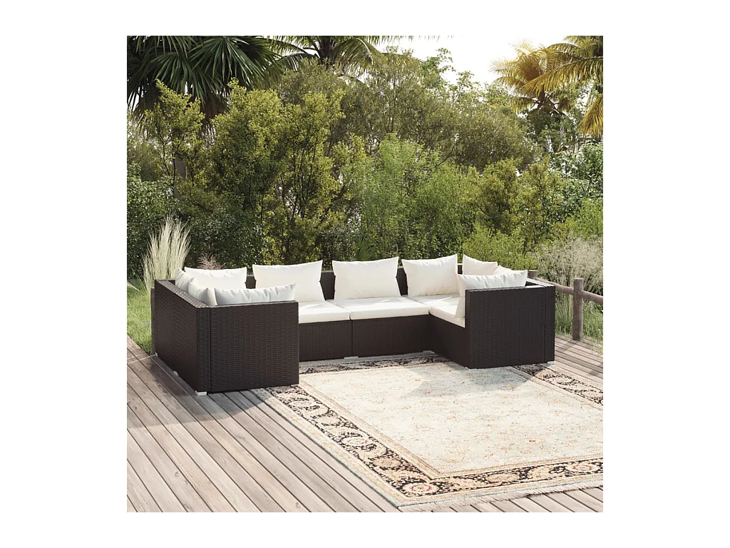 Set Mobili da Giardino 6 pz con Cuscini in Polyrattan Nero