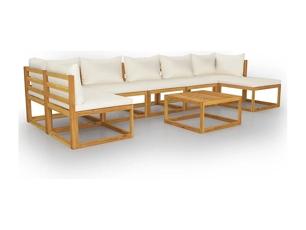 Salon de jardin 8 pcs avec coussin Crème Bois d'acacia solide