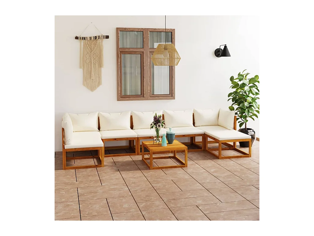 8-tlg. Garten-Lounge-Set mit Auflagen Creme Massivholz Akazie