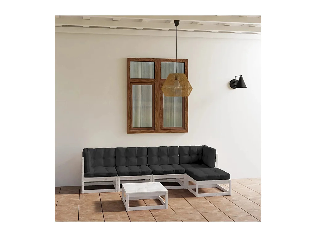 Set Divani da Giardino 6 pz con Cuscini Legno Massello di Pino