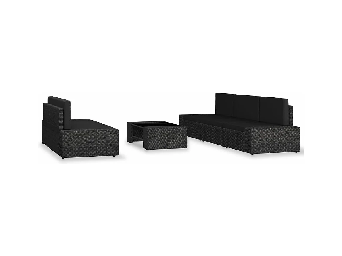 Salon de jardin 6 pcs Résine tressée Noir