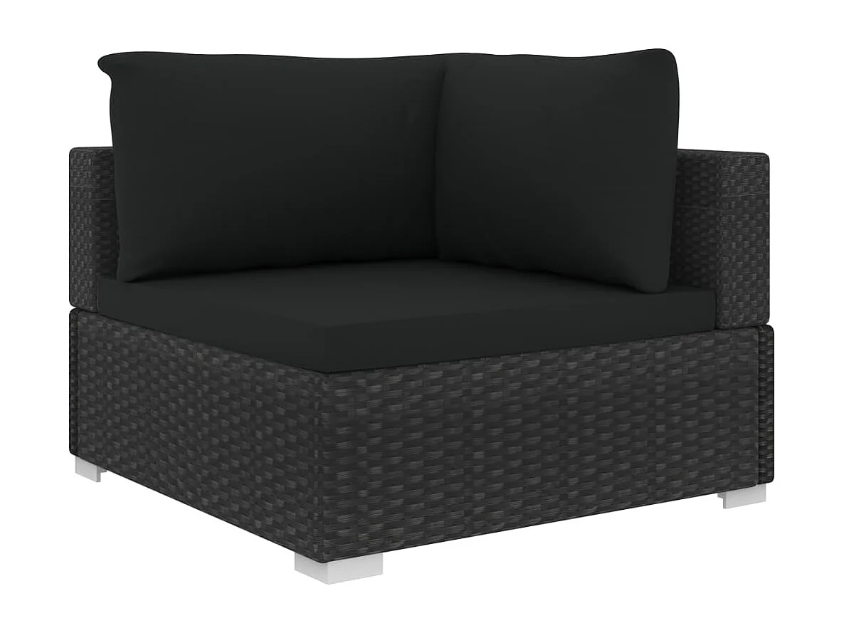 4-delige Loungeset met kussens poly rattan zwart