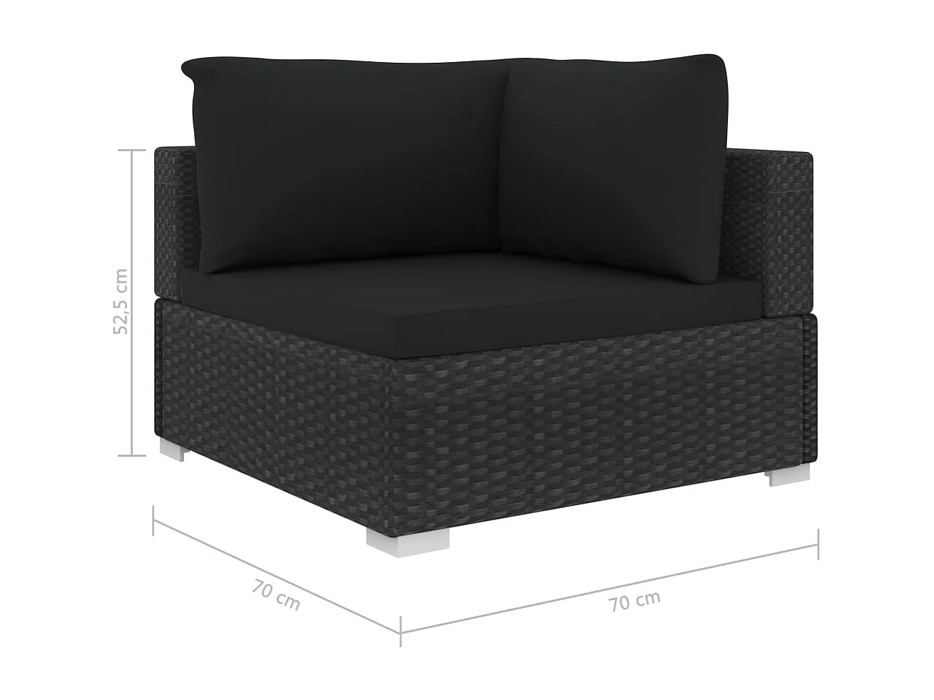 4-delige Loungeset met kussens poly rattan zwart