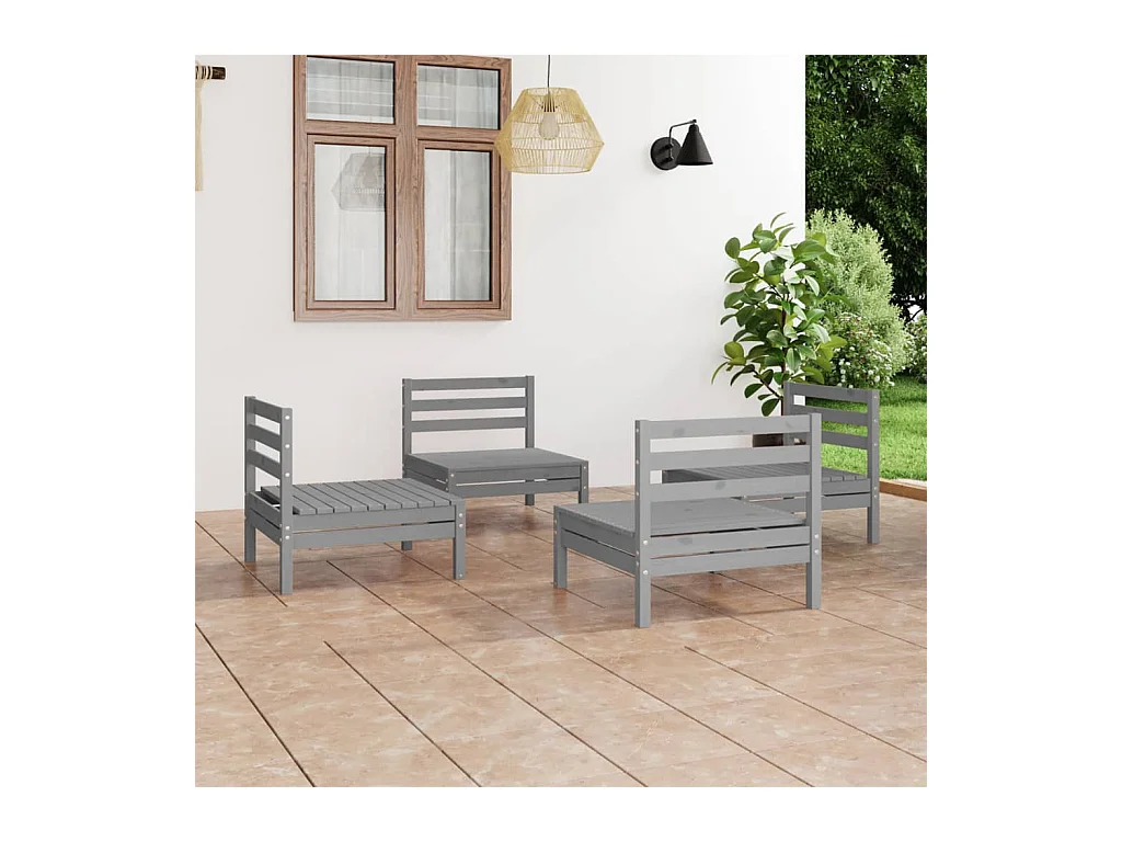4-tlg. Garten-Lounge-Set Grau Kiefer Massivholz
