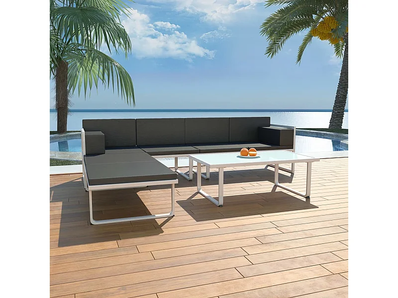 4-tlg. Garten-Lounge-Set mit Auflagen Aluminium Schwarz